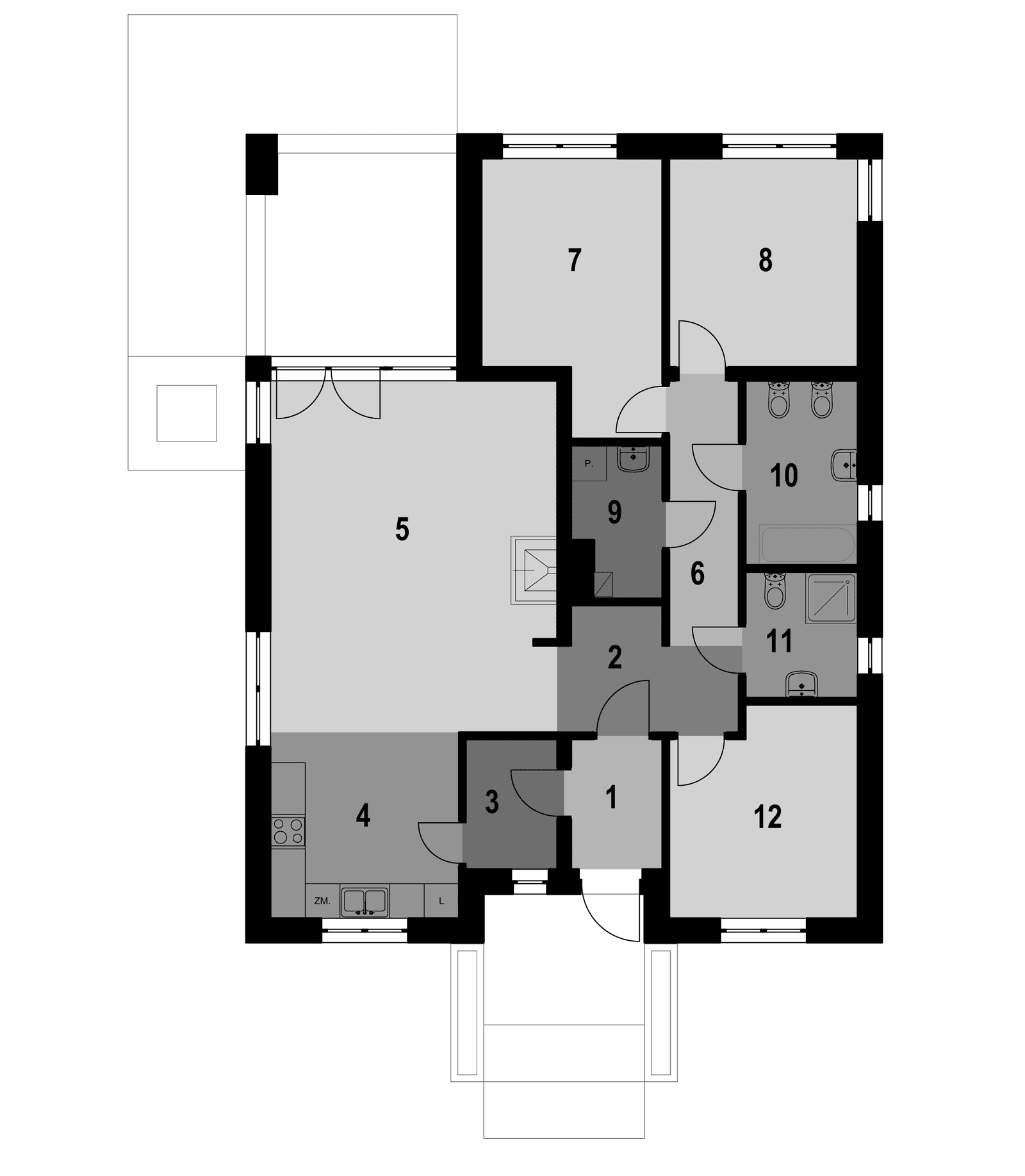 Rzut parteru w projekcie domu Eco 34