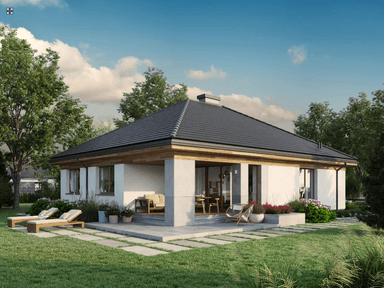 Projekt domu Eco 34 i jego wizualizacja ogrodowa