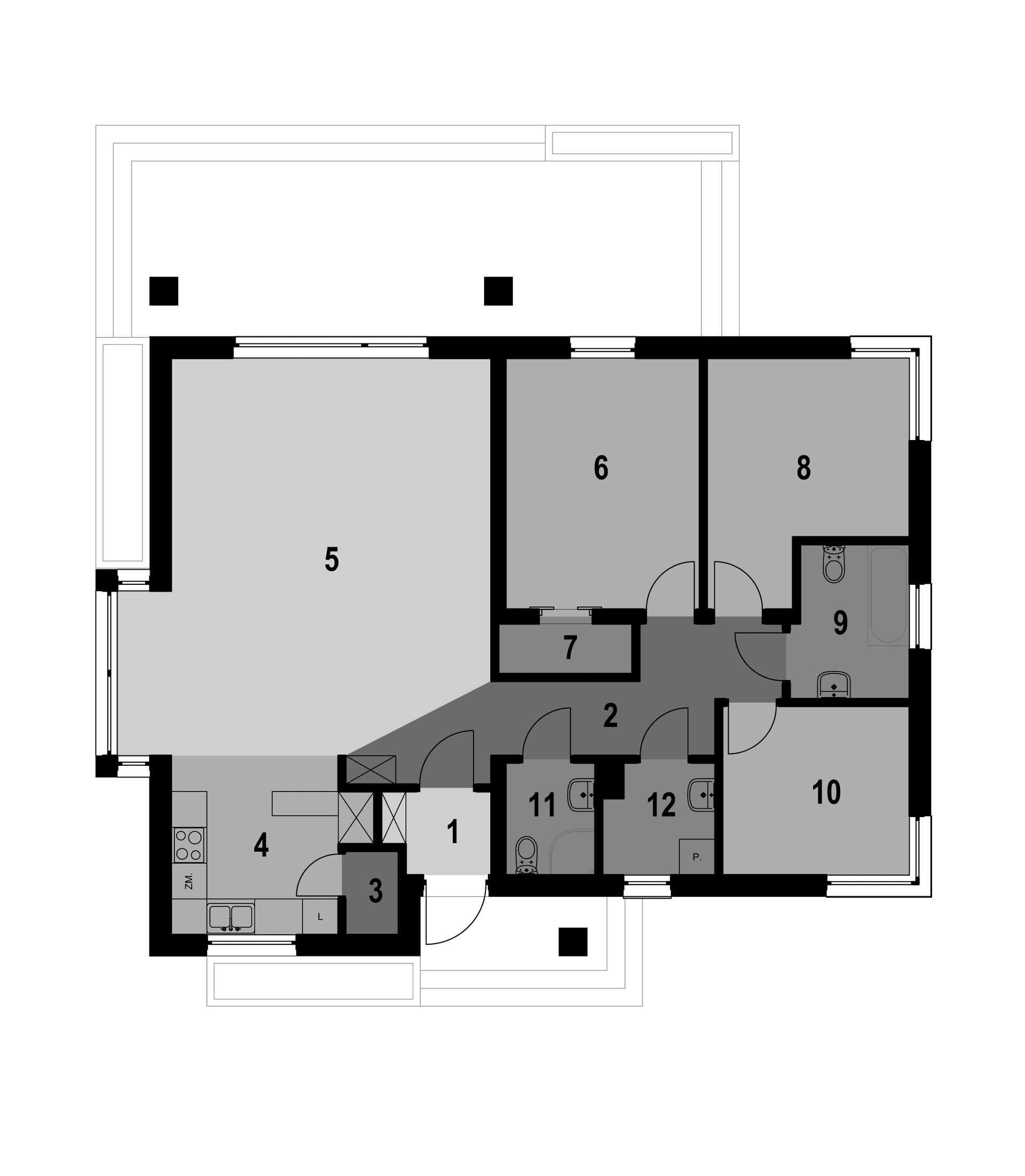 Rzut parter w projekcie domu Eco36