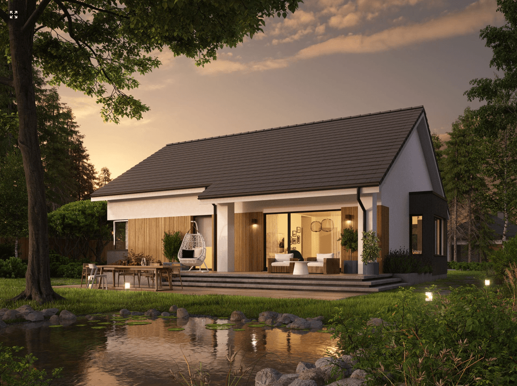 Wizualizacja projekt domu parterowego z zadaszeniem