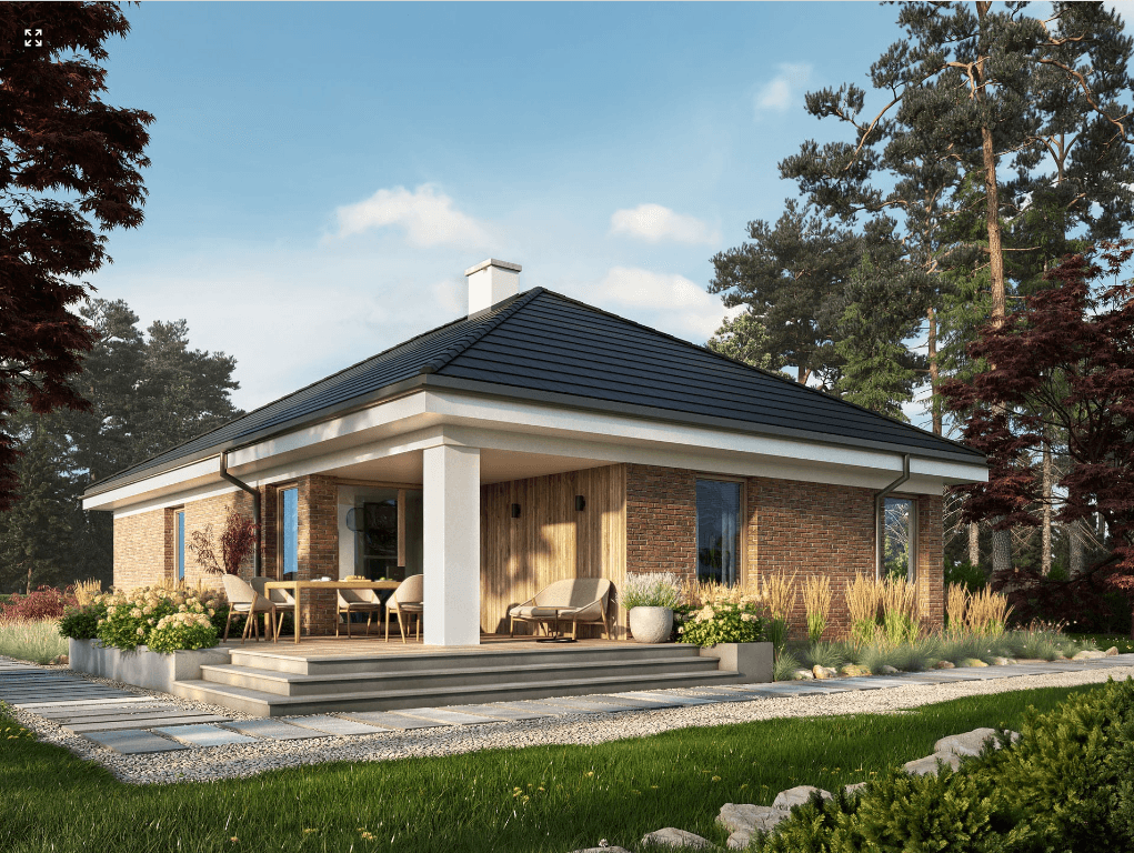 Piekny dom parterowy na wąska działkę Eco 39