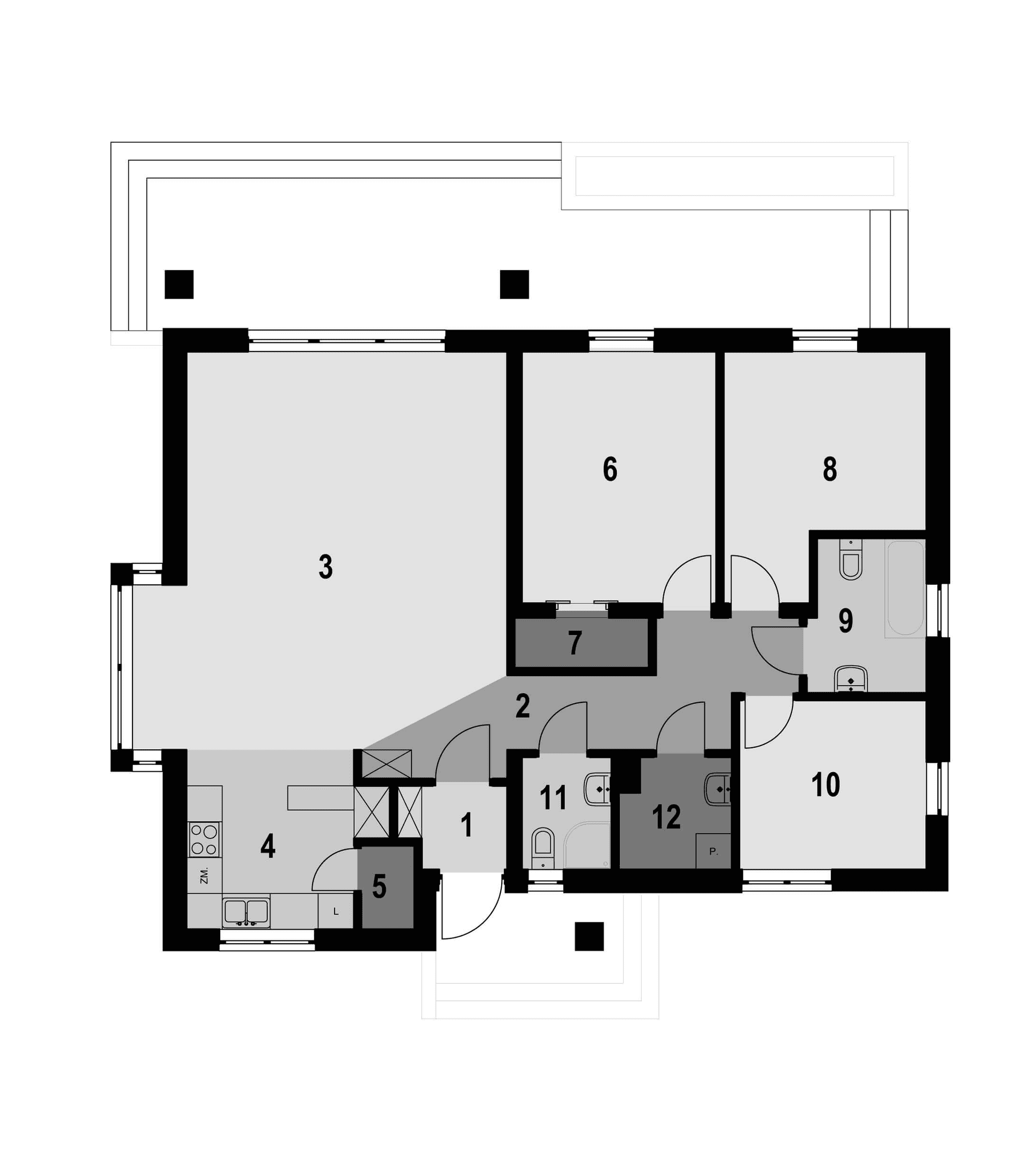 Rzut parteru w projekcie domu Eco 40