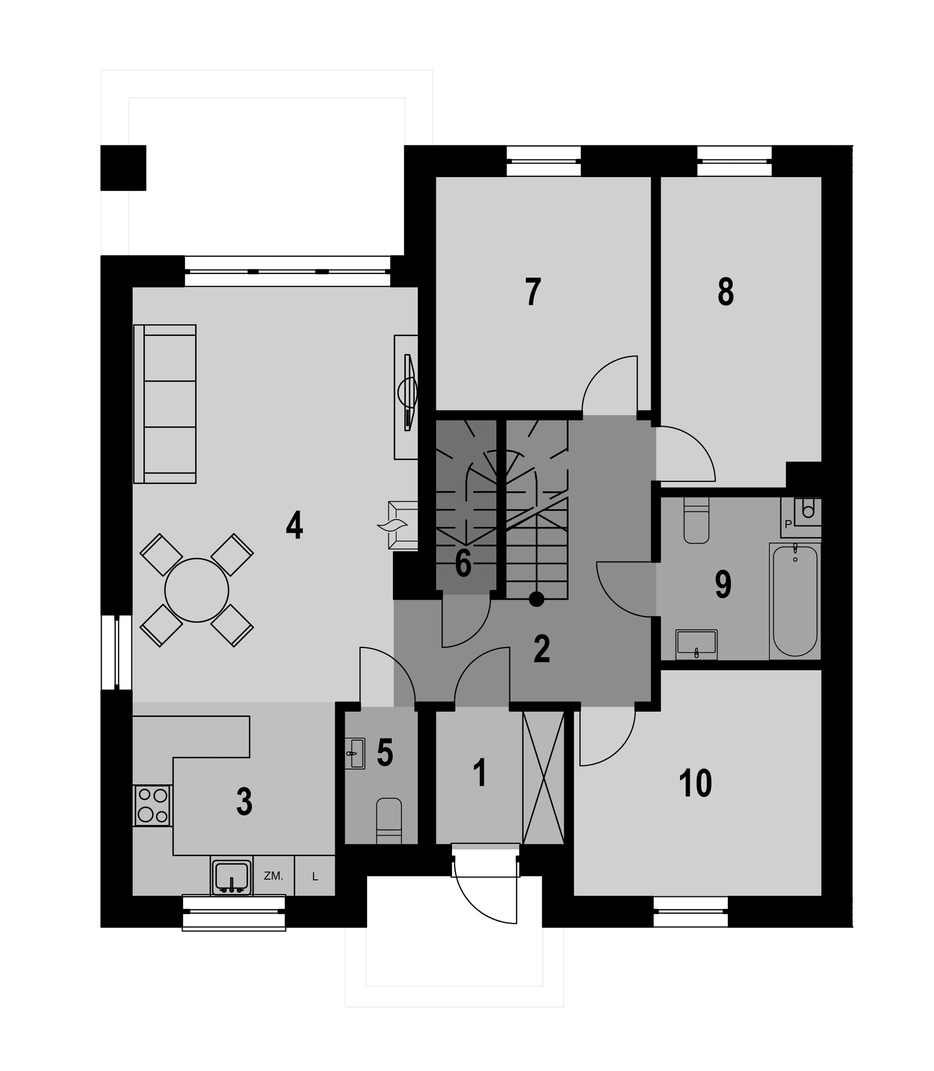 Rzut parteru w projekcie domu Eco 43