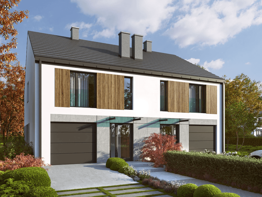 Wizualizacja elewacji frontowej w projekcie domu Eco 44