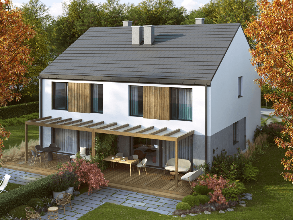 Wizualizacja ogrodowa w projekcie domu bliźniaka Eco 44