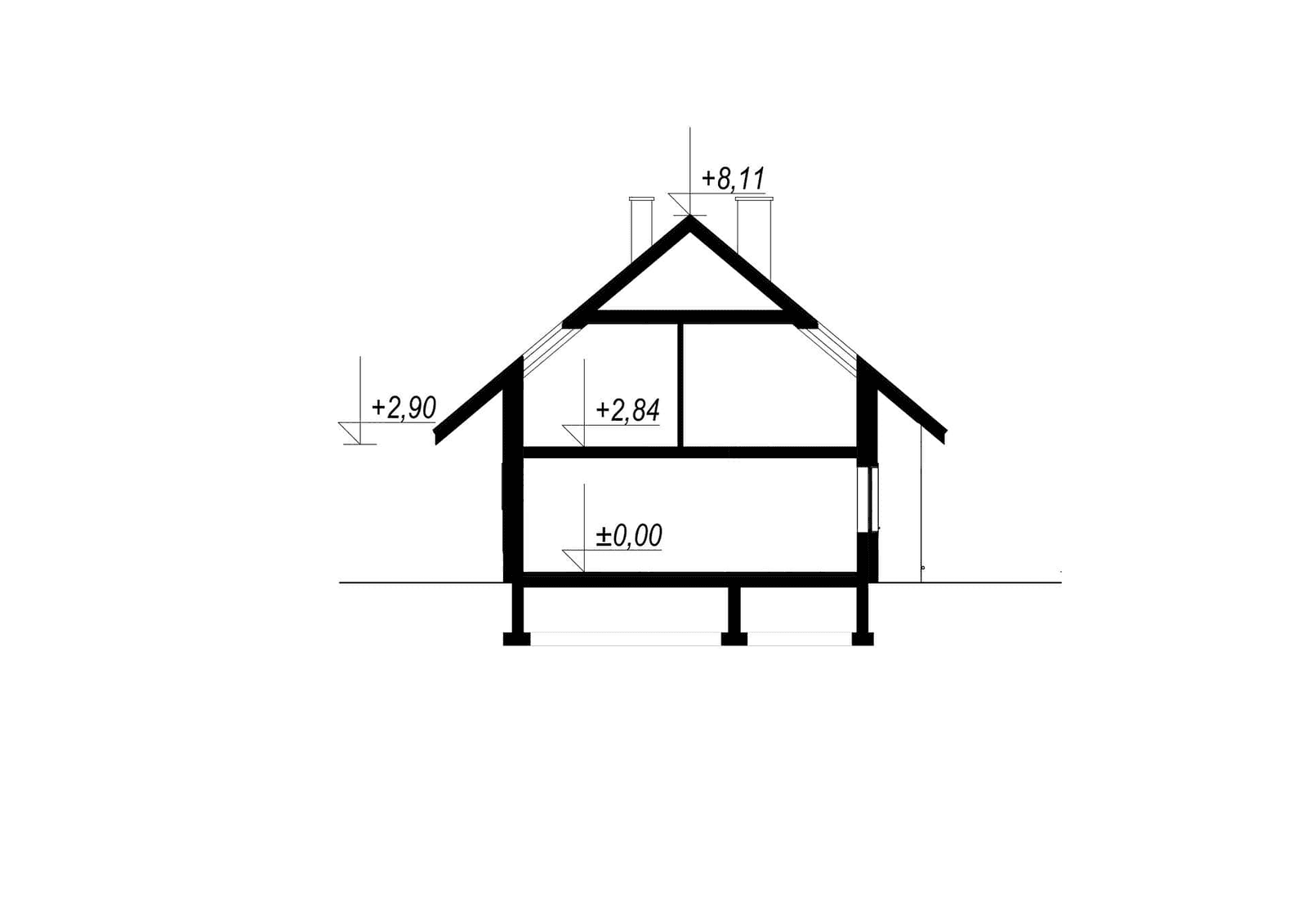 Przekrój w projekcie domu jednorodzinnych Eco 02