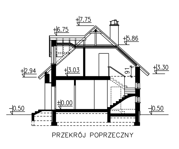Przekrój domu jednorodzinnego BW-03 wariant 2