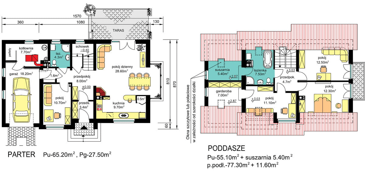 Rzuty parter/poddasze domu BW-03 wariant 2