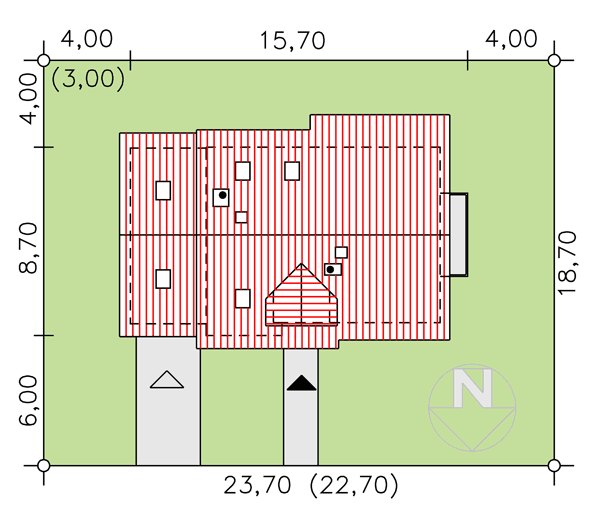 Rzut usytuowania domu jednorodzinnego BW-03 wariant 2 na działce