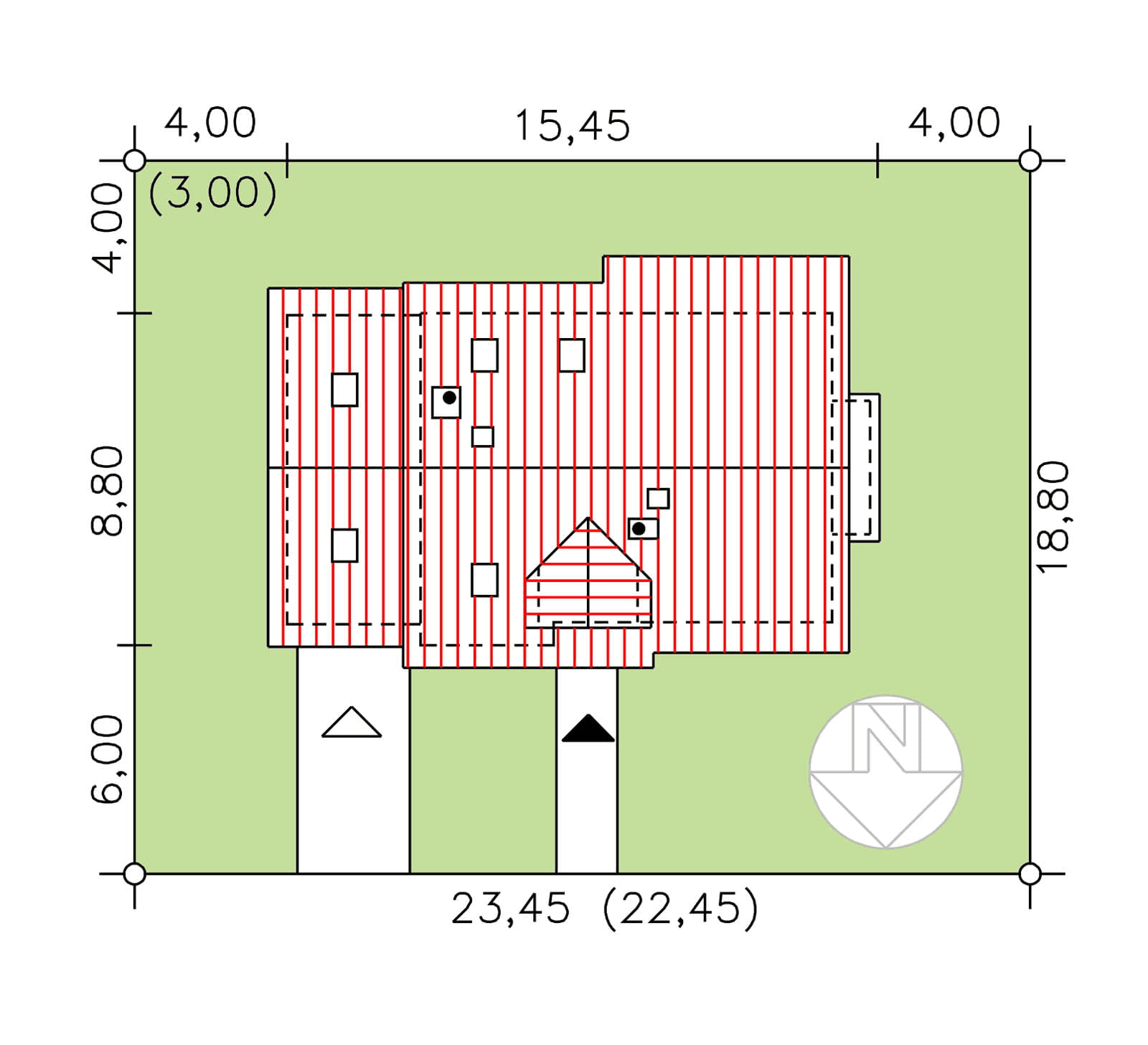 rzut usytuowania domu jednorodzinnego BW-03 wariant 1