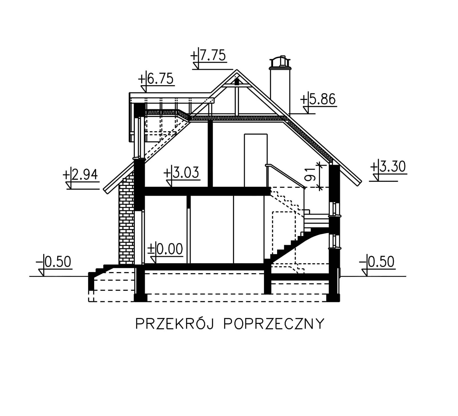 przekrój domu jednorodzinnego BW-03 wariant 1