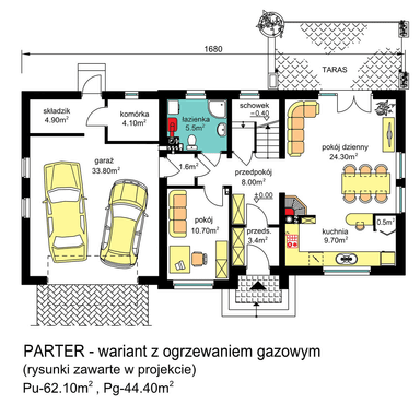 rzut parteru domu jednorodzinnego BW-03 wariant 5 z ogrzewaniem gazowym