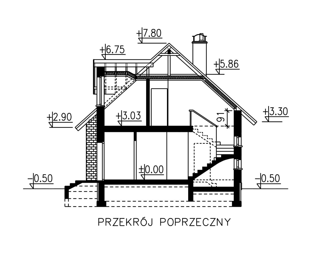 przekrój domu jednorodzinnego BW-03 wariant 5