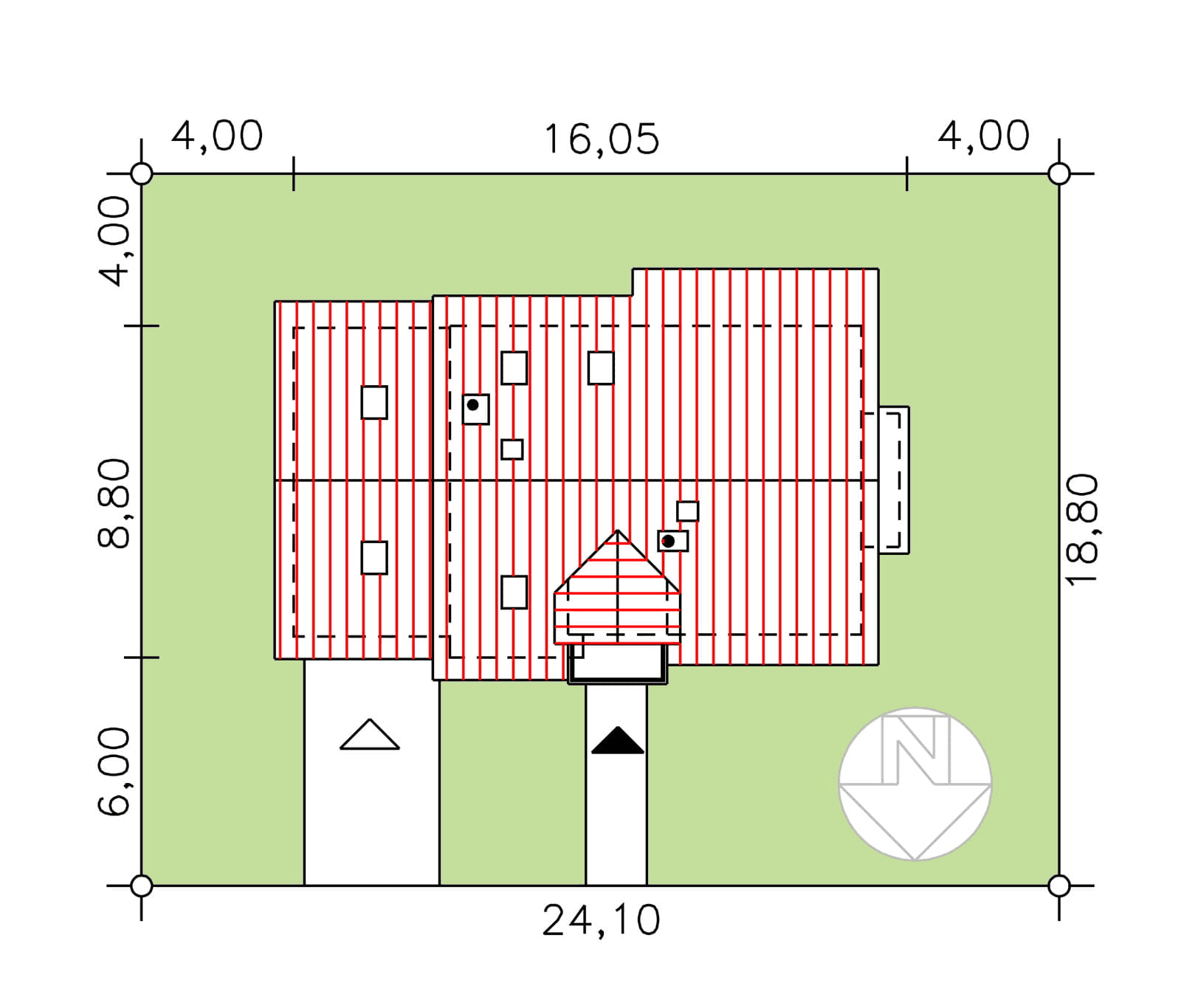Rzut usytuowania domu jednorodzinnego BW-03 wariant 8 na działce