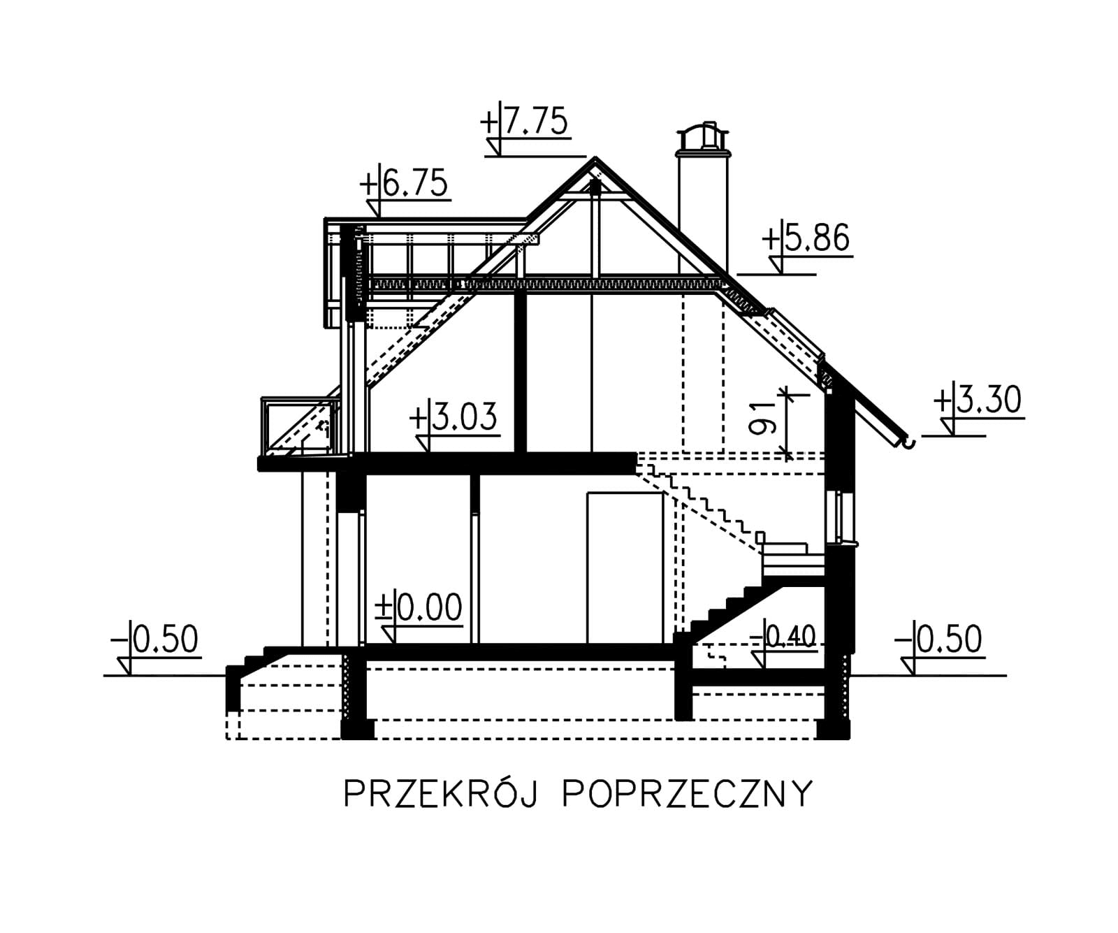 Przekrój domu jednorodzinnego BW-03 wariant 8