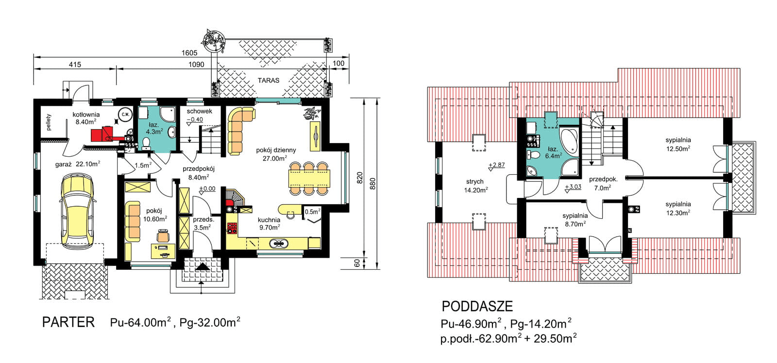 Rzuty parter/poddasze domu jednorodzinnego BW-03 wariant 8