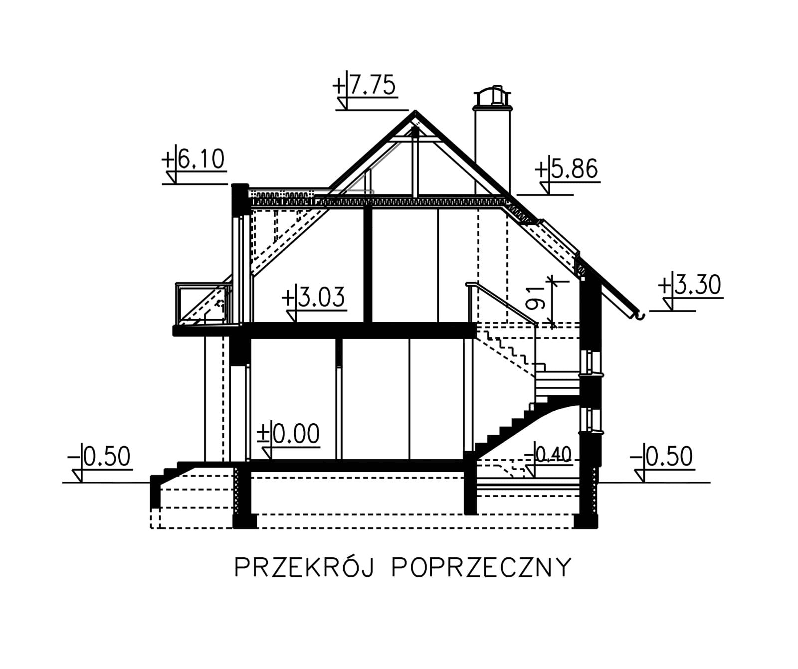Przekrój domu jednorodzinnego BW-03 wariant 9