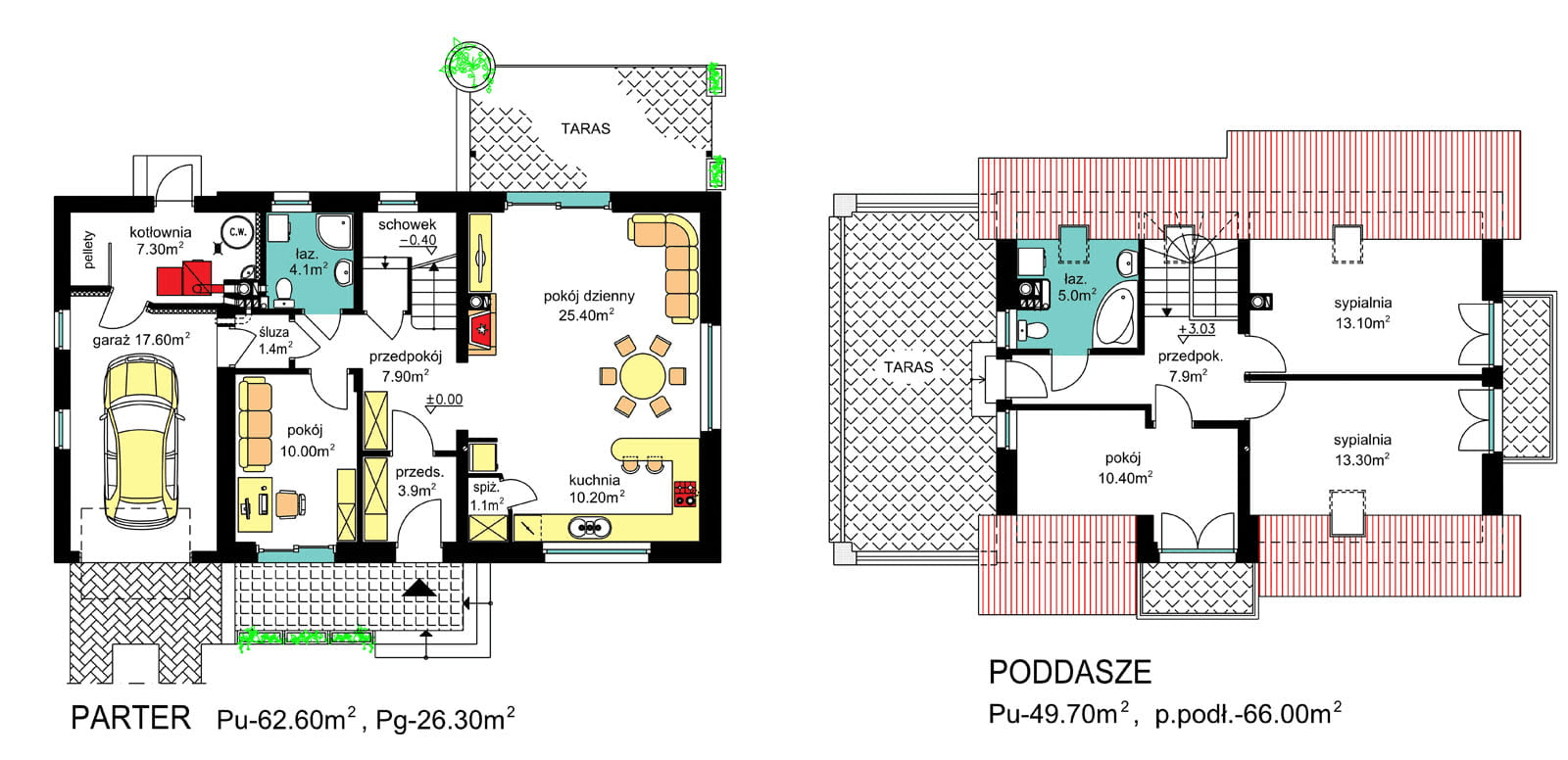 Rzuty parter/poddasze domu BW-03 wariant 9