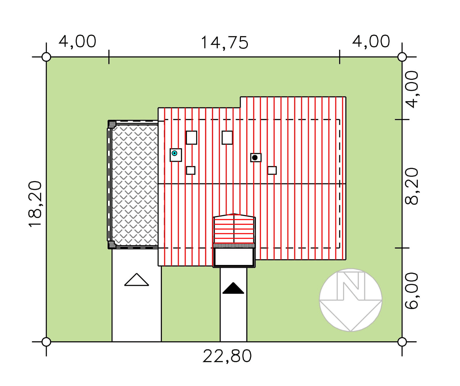 Rzut usytuowania domu jednorodzinnego BW-03 wariant 9 na działce