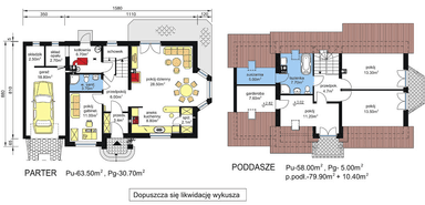 Rzuty parter/poddasze domu BW-03 z balkonem frontowym