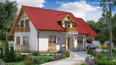 Wizualizacja domu jednorodzinnego BW-03 z balkonem frontowym