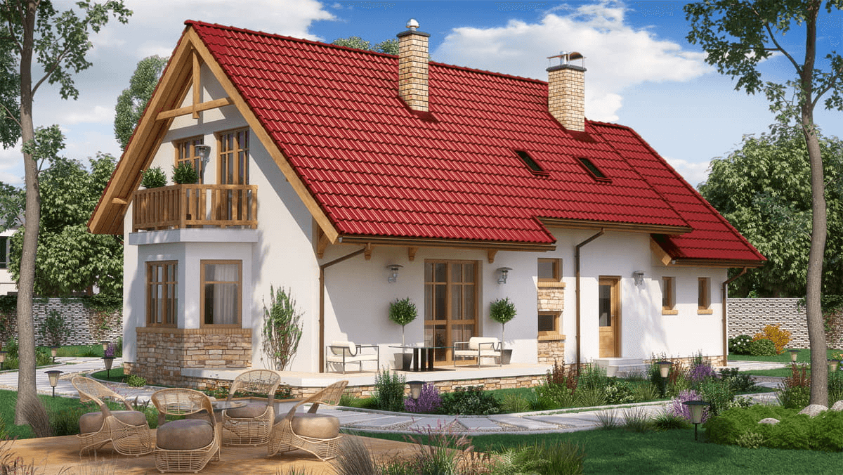 Wizualizacja domu jednorodzinnego BW-03 z balkonem frontowym