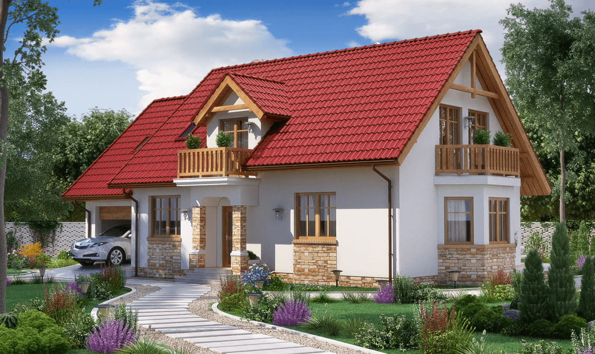 Wizualizacja domu jednorodzinnego BW-03 z balkonem frontowym