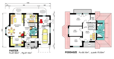 rzuty parteru oraz poddasza domu jednorodzinnego BW-10 wariant 4