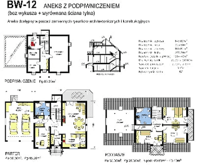 rzuty parteru oraz poddasza domu jednorodzinnego BW-12 garaż 2 stanowiskowy - aneks z podpiwniczeniem