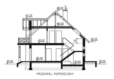 przekrój domu jednorodzinnego BW-12 garaż 2 stanowiskowy