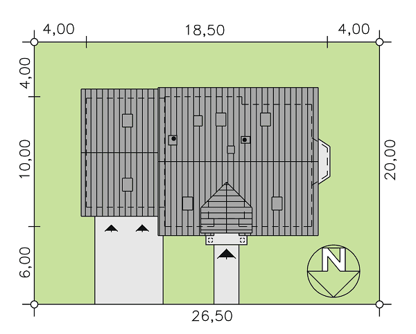 rzut usytuowania domu jednorodzinnego BW-12 garaż 2 stanowiskowy