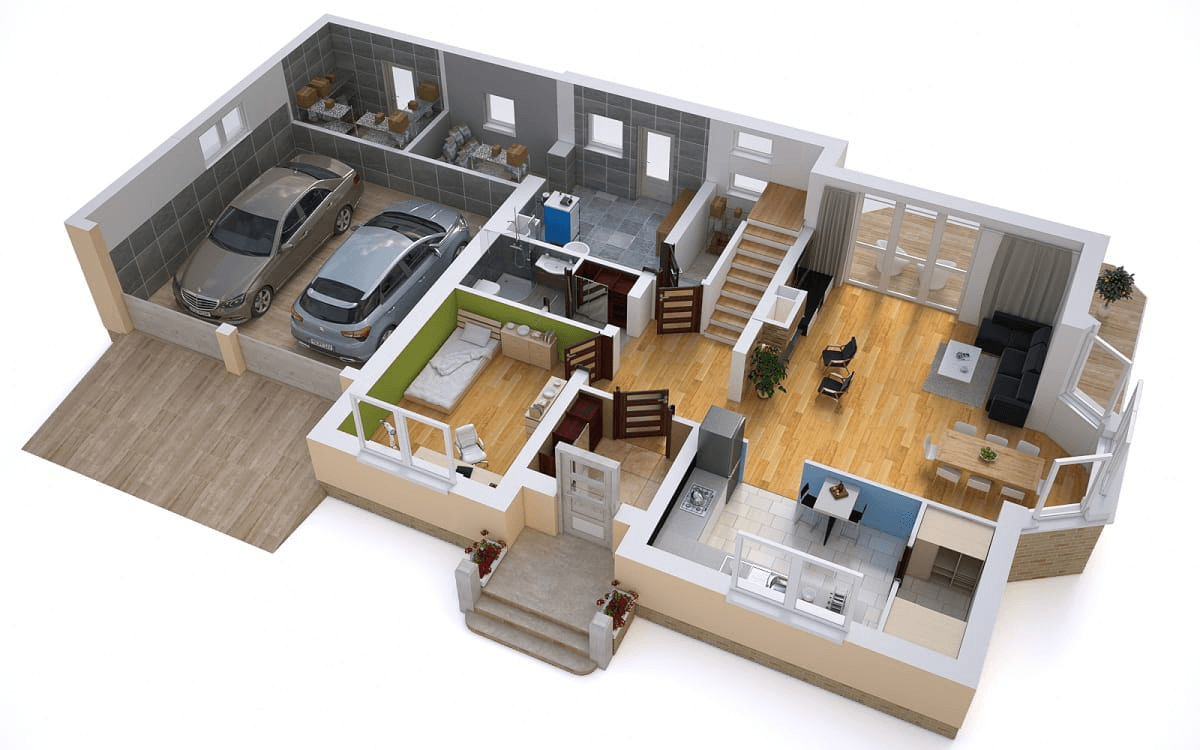 Wizualizacja domu jednorodzinnego BW-12 garaż 2 stanowiskowy