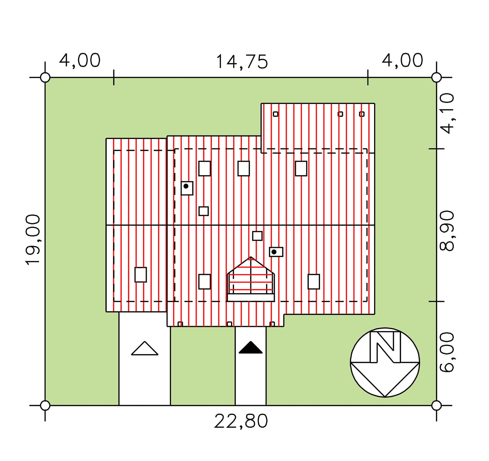 Rzut usytuowania domu jednorodzinnego BW-17 wariant 2 na działce