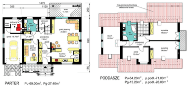 Rzuty parter/poddasze domu BW-17 wariant 2
