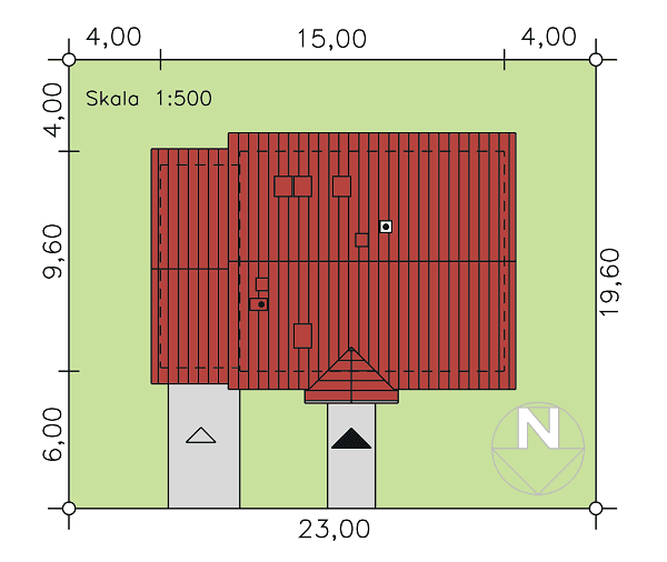 rzut usytuowania domu jednorodzinnego BW-20