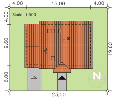 rzut usytuowania domu jednorodzinnego BW-20 wariant 1 energooszczędny