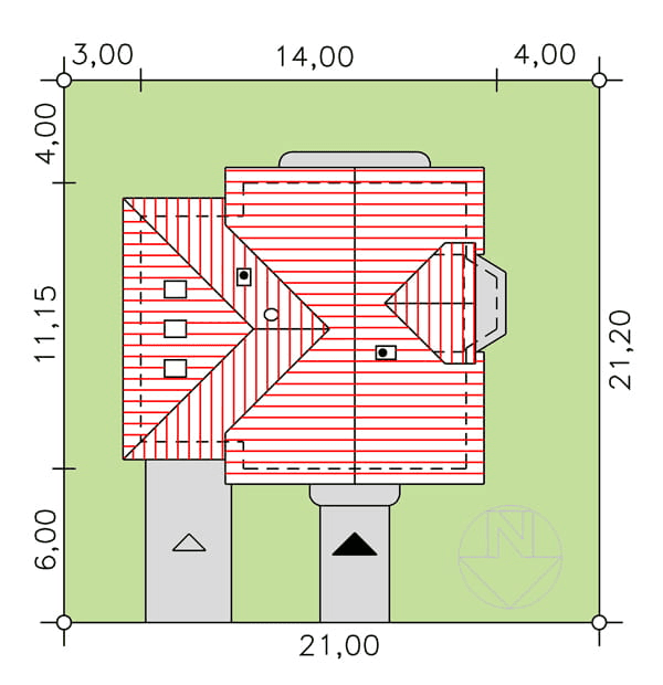 rzut usytuowania domu jednorodzinnego BW-23 wariant garaż 1st