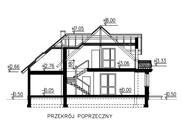 przekrój domu jednorodzinnego BW-23 wariant garaż 1st