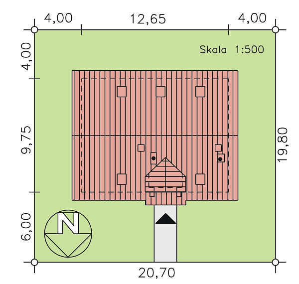 rzut usytuowania domu jednorodzinnego BW-24