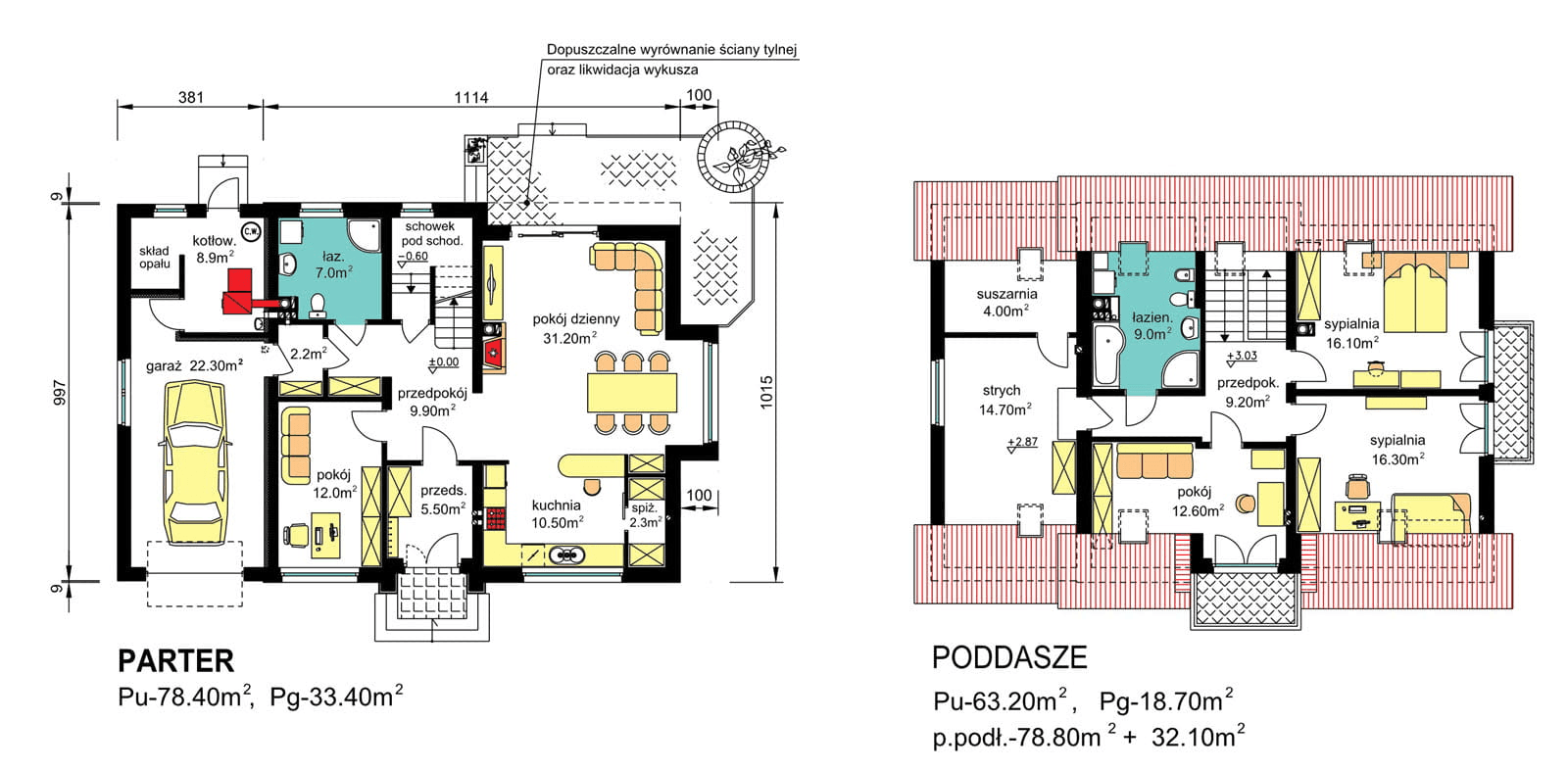 rzuty parteru oraz poddasza domu jednorodzinnego BW-27