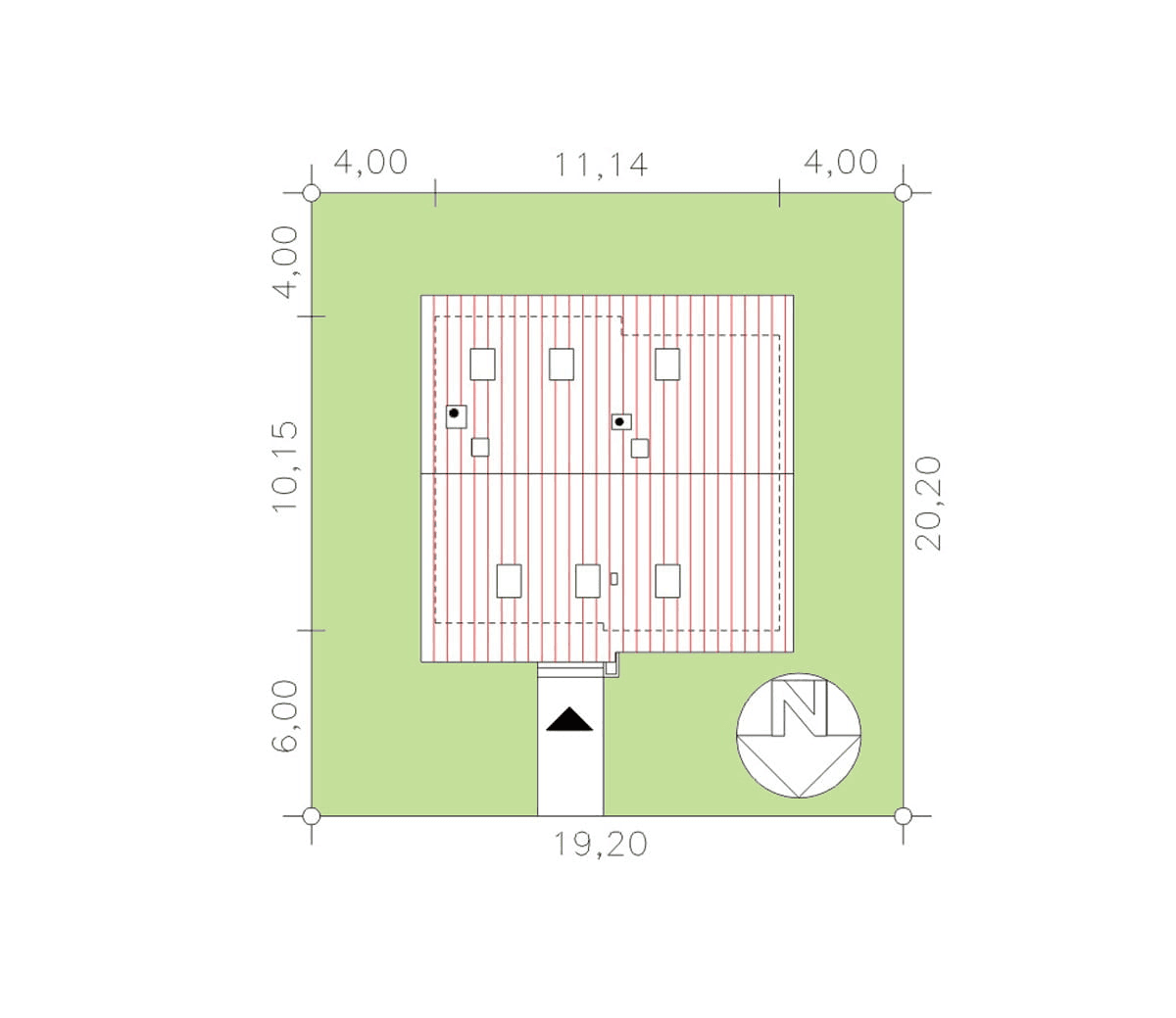 rzut usytuowania domu jednorodzinnego BW-27 wariant 1