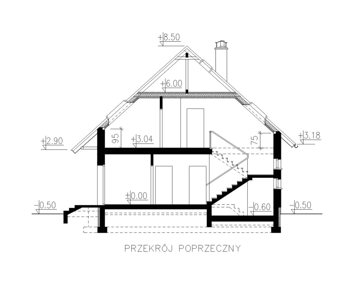 przekrój domu jednorodzinnego BW-27 wariant 1