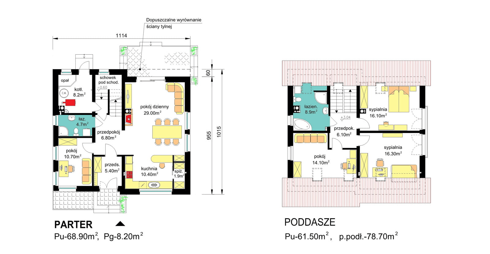 rzuty parteru oraz poddasza domu jednorodzinnego BW-27 wariant 1