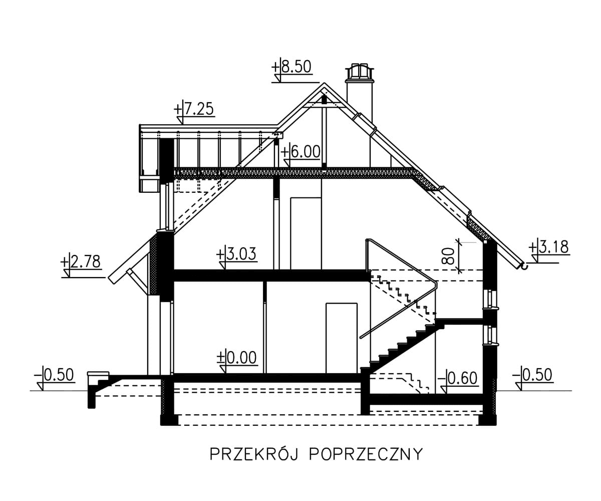 przekrój domu jednorodzinnego BW-27 wariant 2