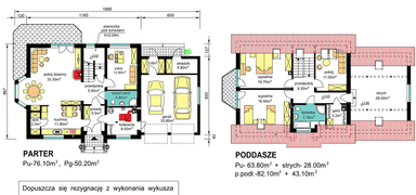 rzuty parteru oraz poddasza domu jednorodzinnego BW-27 wariant 3