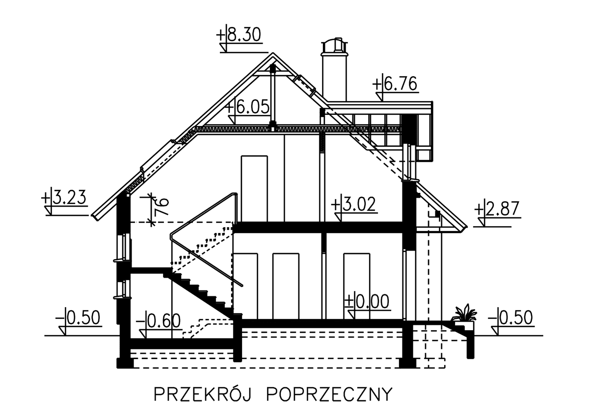 przekrój domu jednorodzinnego BW-27 wariant 3