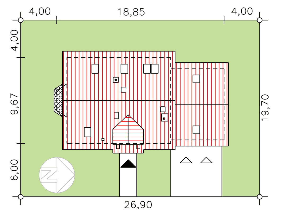 rzut usytuowania domu jednorodzinnego BW-27 wariant 3