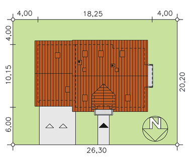 rzut usytuowania domu jednorodzinnego BW-27 z garażem 2 stanowiskowym