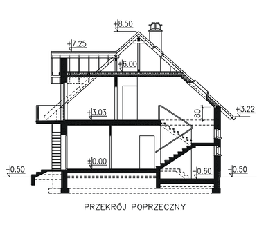 przekrój domu jednorodzinnego BW-27 z garażem 2 stanowiskowym