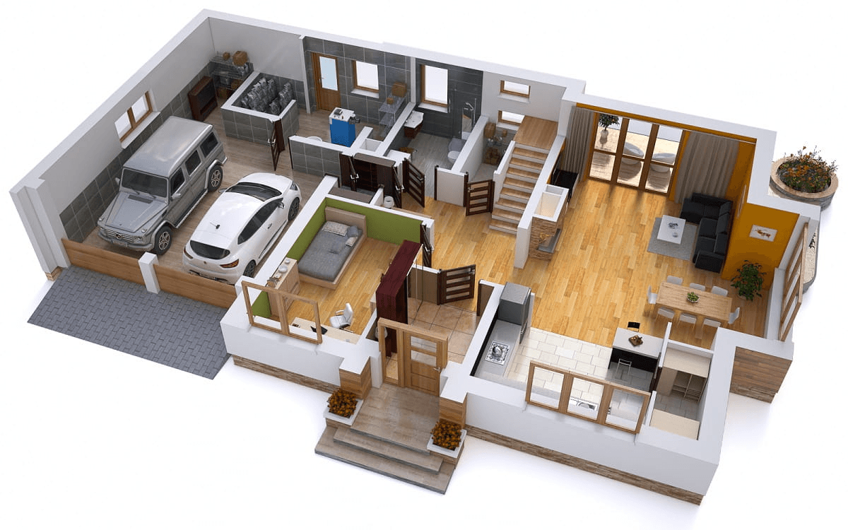 Wizualizacja domu jednorodzinnego BW-27 z garażem 2 stanowiskowym